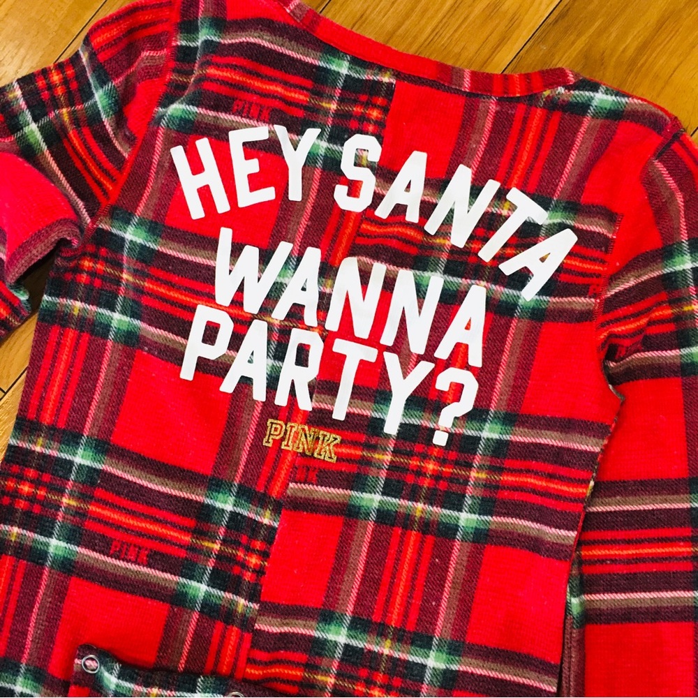 Santa Party Christmas plaid holiday Victoria Secret pajamas long underwear large
